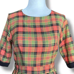 Retrolicious Orange Plaid Fit Flare Dress Small Pinup Retro Mod Rockabilly thumbnail 2