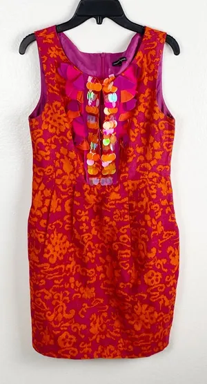 NANETTE LEPORE Silk Linen Blend Sleeveless Sequin Dress Size 2 Party Dance Chic thumbnail 1