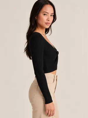 NWT Abercrombie & Fitch Twist-Front Sweater Top – Black – XS thumbnail 2