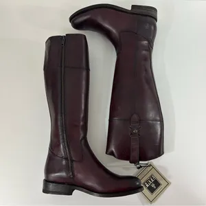Frye Jayden Button Tall Leather Riding Boots in Bordeaux New in Box Size 8M thumbnail 8