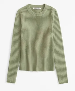 Abercrombie & Fitch green slim crewneck ribbed sweater small thumbnail 1