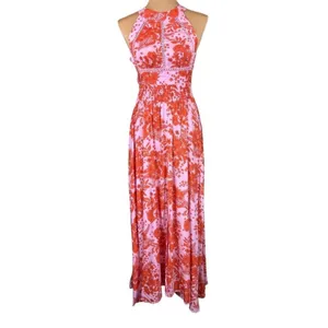 Anthropologie NWT Abel The Label ATL Rumi Candy Florals‎ Maxi Dress Halter Pink Orange S thumbnail 4