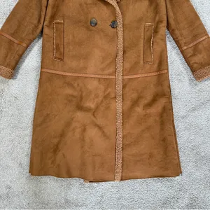 Stradivarius Women’s Faux Suede Teddy Shearling Long Coat Jacket in Brown L thumbnail 3