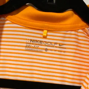 Nike Dri Fit Gold Size XS Sleeveless V Neck Collared Athletic Top Orange Stripes thumbnail 8