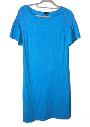 TALBOTS SMOCKED SLEEVE KNIT SHIFT DRESS Blue‎ SIZE Small thumbnail 1