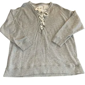 Aerie Oversized Crew Lace Up Front Sweater Sz LG thumbnail 1