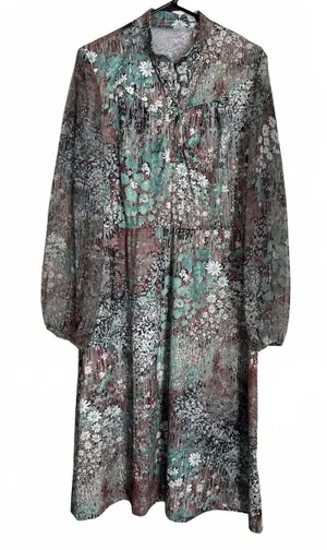Vintage Floral Dress Size Extra Large XL Cottage Coquette Girl USA Blue Brown thumbnail 1