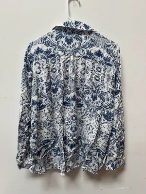 Blue and White Patterned Button Up Long Sleeve Top Size none thumbnail 2