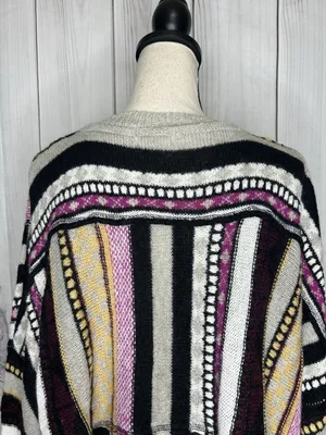 Easel Mix Print Striped Wool Blend Slouchy Sweater Crew Neck Boho Sz M thumbnail 9