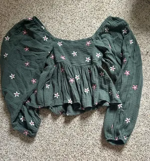 Altar'd State Green Long Sleeve Top with Flowers thumbnail 1