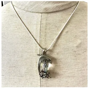 Silver tone crystal dolphin pendant necklace thumbnail 2