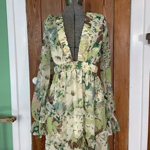 NWT ASOS DESIGN Tiered Ruffle Floral Strappy Lace Up Back Midi Dress ~ 6💛 thumbnail 4