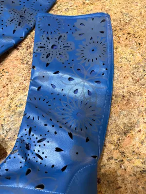 RARE Unbranded Blue Perforated Leather Summer Boots Boho Laser Cut Size 39 thumbnail 6