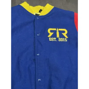 Men's Button Up Reloaded Blue /yellow/red Wool Varsity‎ Jacket Med. B-Q thumbnail 3