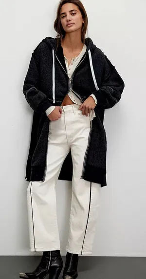 Free People We the Free Long Line Cardi Cardigan Sweatshirt Hoodie Size Large thumbnail 1