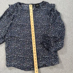 W5 Blue Floral Ruffle Shoulder Sheer Blouse Women's Medium 3/4 Sleeve Silver thumbnail 6