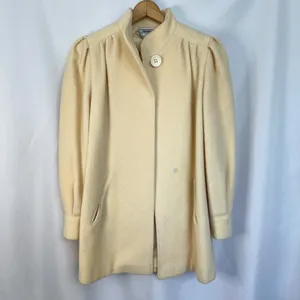 Vintage Michelle Stuart Wool‎ Coat Puff Sleeve Button Front Jacket Cream Mediun thumbnail 7