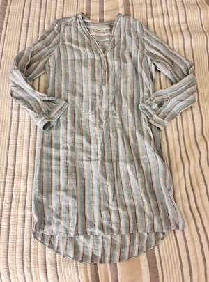 Striped Button Tunic Dress thumbnail 1
