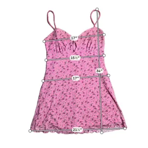 Urban Outfitters Pink Floral Mini Dress‎ Keyhole Lettuce Hem Large L Slip Dress thumbnail 3
