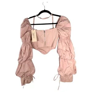 Oh Polly Blush Pink Bustier Corset Off Shoulder Long Sleeve Blouse Crop 2 NEW thumbnail 4