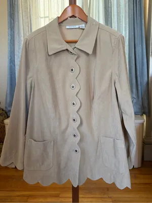 Roaman's Scalloped Edge Suede Trench Coat - Beige thumbnail 4