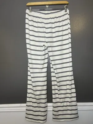 Como Sleep Pajama Set Womens Medium White Gray Stripe Knit Top Pants Lounge thumbnail 11