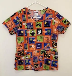 ScrubStar Halloween Women’s Scrub Top Size XS thumbnail 1