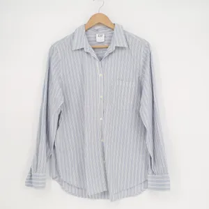 Gap Shirt Womens L White Blue Striped Cotton Spread Collar Long Sleeve Button Up thumbnail 2