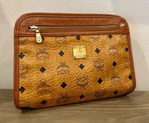 Vintage MCM Brown Visetos Leather Clutch thumbnail 1