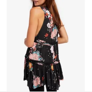 Free People “Purple Haze” Black Floral V Neck Tunic‎ Top Sz XS thumbnail 2