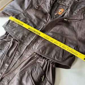 Vintage GIII Brown Genuine Leather Jacket Hooded Anorak Trench Coat Sz Small thumbnail 7