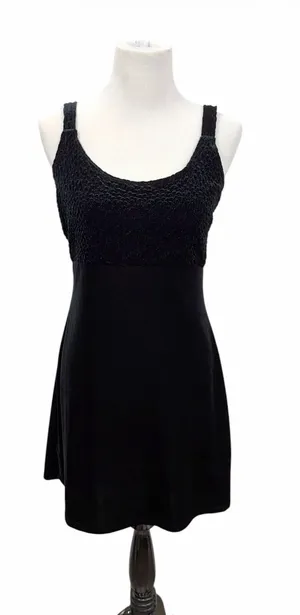 Vintage 90s Timing USA Black Velvet & Textured Lace Bustier Mini Dress Medium thumbnail 1