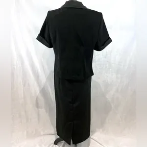 Vintage Sag Harbor black patterned dress maxi dress jacket suit size petite 10P thumbnail 5
