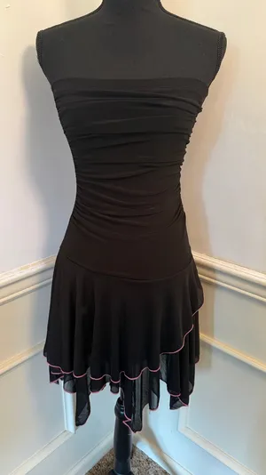 Vintage Y2K Taboo Strapless Whimsygoth Dress Black & Pink Ruffle Hem Fairy Goth thumbnail 1