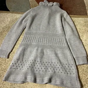 Dark Academia Coquette Wool Blend Ruffle Neck‎ Long Cardigan Women M Grey Knit thumbnail 6