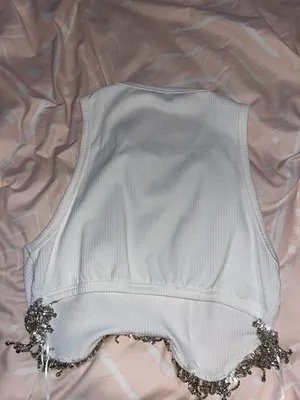 Rinestone Crop Top White Size M thumbnail 4