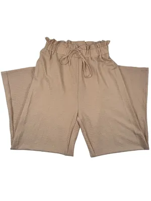 Women's Beige Paperbag Waist Wide Leg Lounge Pants Size Medium thumbnail 2