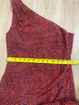 Club Monaco 100% silk Crimson One-Shoulder Ruffle Hem Midi Dress thumbnail 5