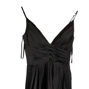 La Femme Black Long Satin Prom Gown Dress with Side Slit Full Skirt Size 0 NWT thumbnail 3
