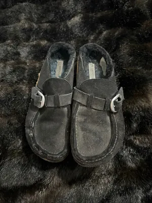 Birkenstock Black Buckley Shearling Suede Clogs Mules Shoes Size eu 42 W 11.5 thumbnail 2