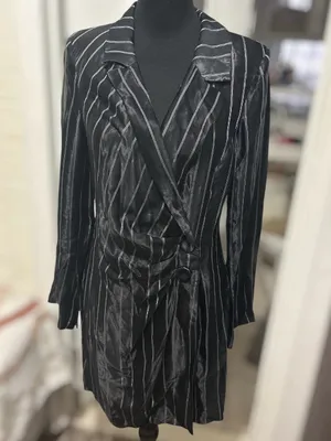 Zara Pinstripe Satin Effect Wrap Blazer Mini Dress New With Tags Medium thumbnail 4