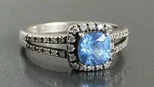925 Sterling Silver Simulated London Blue Topaz Engagement Ring Signed AC TM thumbnail 7