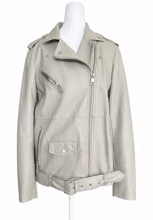 Levi’s Cream Faux Leather Belted Biker Jacket - Oversized‎ Moto - Size Medium thumbnail 1