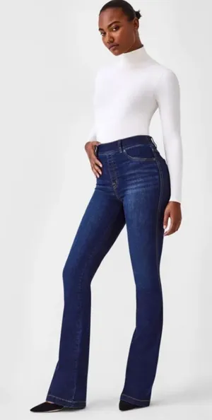 Spanx‎ Jeans Womens Blue Flared Denim Pull On High Rise Stretch 20327R est sz L thumbnail 1