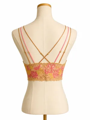 Aerie Real Good Floral Lace Bralette Size Medium Pink Yellow Wireless thumbnail 3