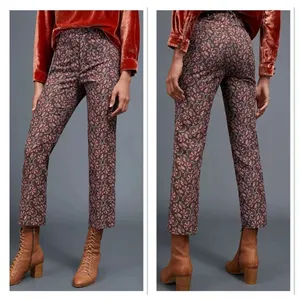 Anthropologie The Essential Slim Pant Brown Motif Floral Ankle Womens Size 4 nwt thumbnail 2
