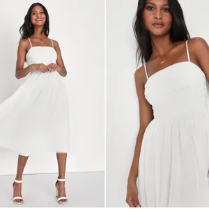 LULU's Bridal Shower Engagement Swiss Dot Romantic Flowy Midi Dress thumbnail 2