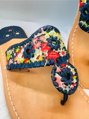 Jack Rogers Jacks Flat Sandal Multicolor Floral Trim leather boho western Indy thumbnail 3