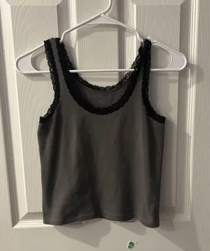 Brandy Melville Women's Grey and Black Lace Top thumbnail 1