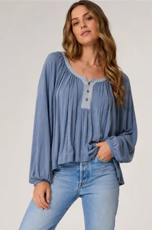 We The Free Free People Blue Boho Peasant Top Balloon Sleeve Medium oversized thumbnail 1